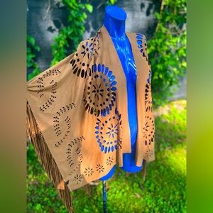 Western suede cut out shawl